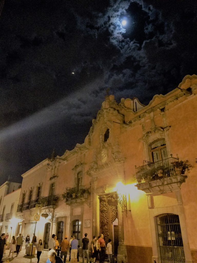 Night picture of La Casa de la Marquesa in histrico centro Queretaro, Mexico