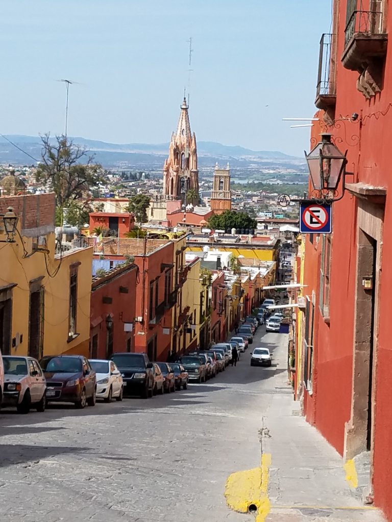 Downhill street view of San Miguel de Allende