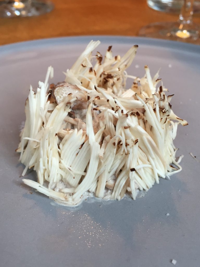 Sunchoke, mushrooms, and walnuts dish at Relae, Copenhagen Sunchoke, mushrooms, and walnuts dish at Relae, Copenhagen