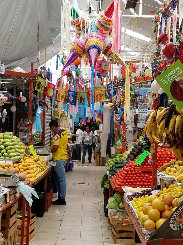 Produce aisle in Mercado La Cruz, Queretaro, Mexico