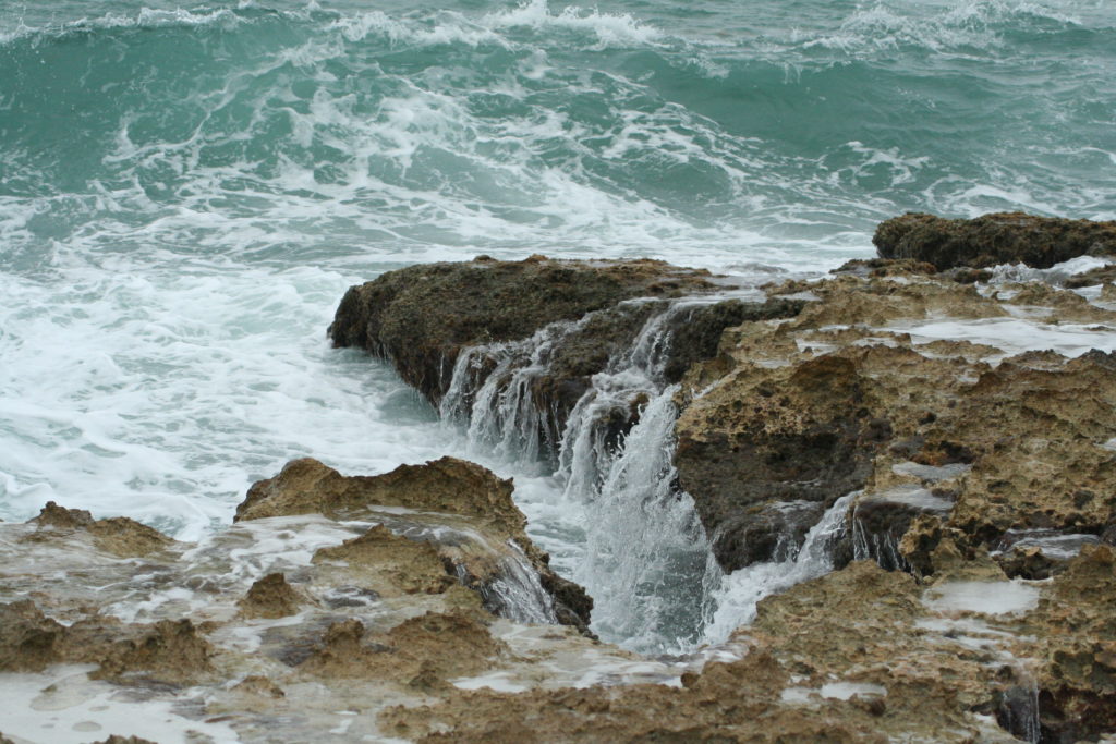 Rocky coastline on the east side of Cozumel, Mexico