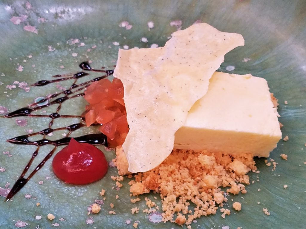 Goat Cheese Ice Cream with Almond Crumb and Raspberry at Aperi in San Miguel de Allende, Mexico