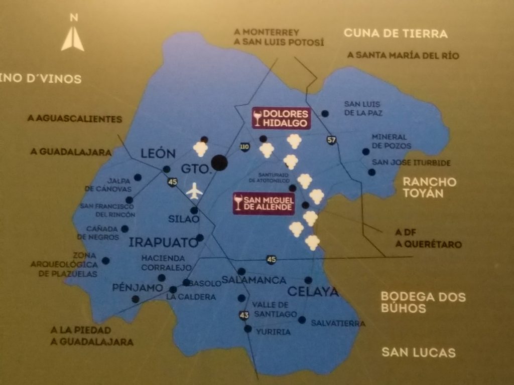 Map of the state of Guanajuato and the wine route