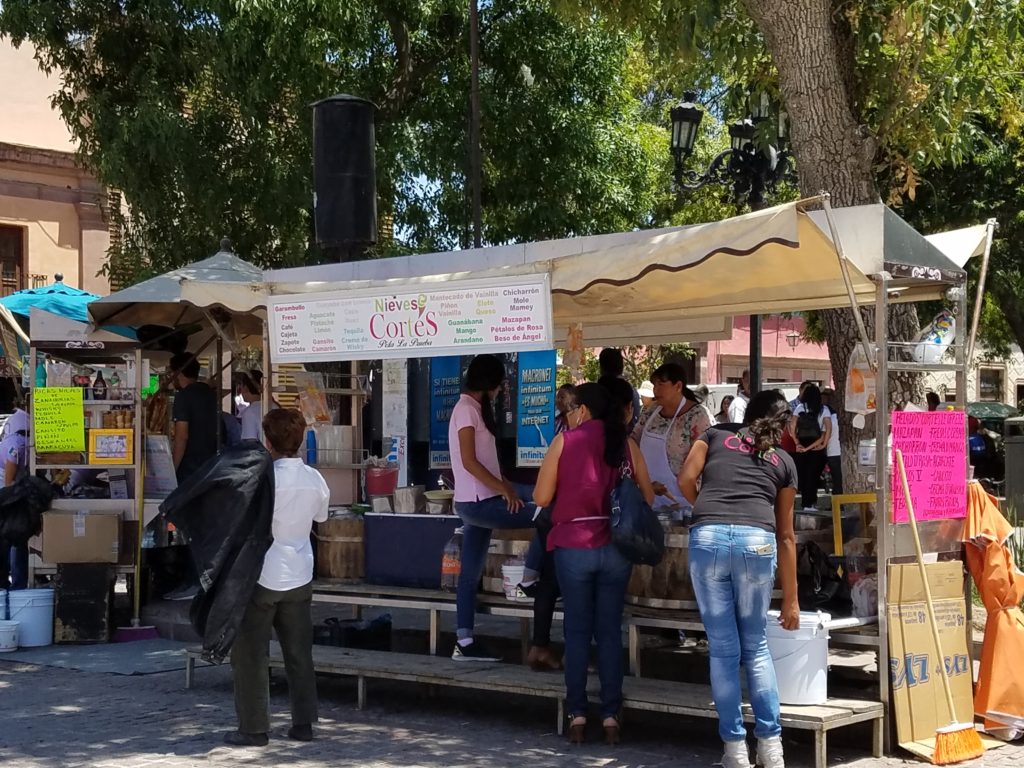  ice cream vendor in the plaza in Dolores Hidalgo