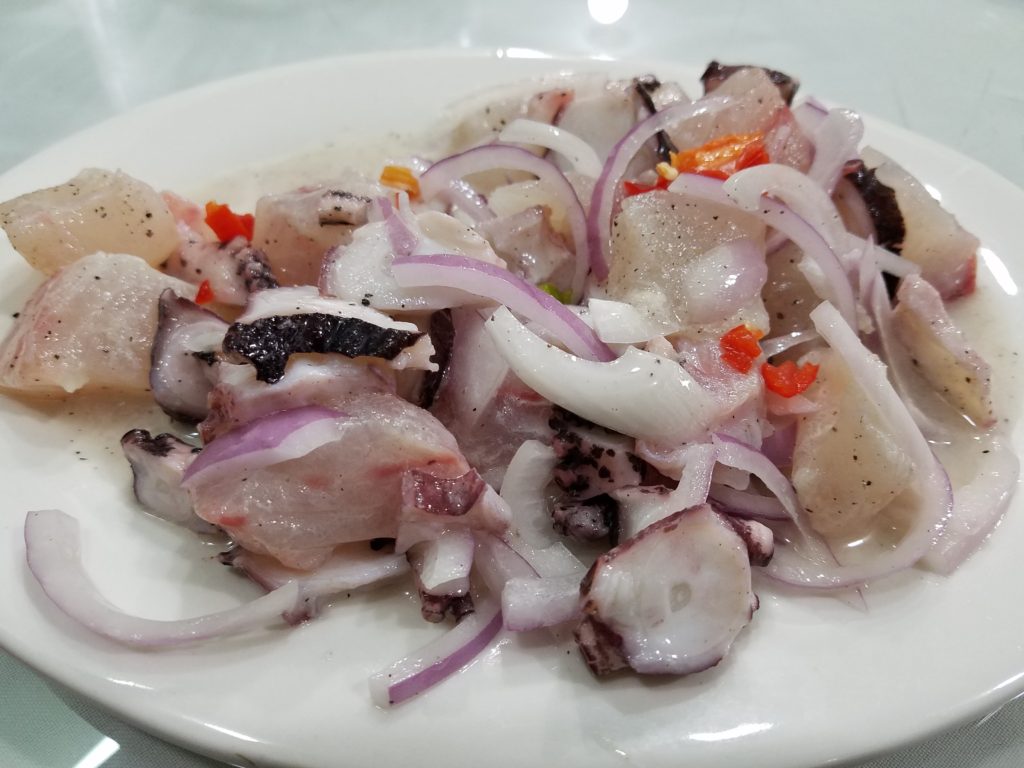 Fish and octupus ceviche at Chez Wong in Lima, Peru