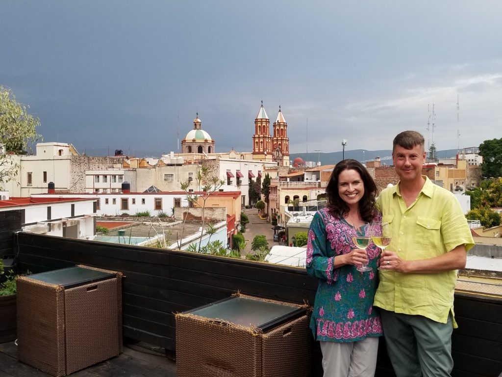 Tiffany and Tom in Centro historico, Queretaro in Colonial Mexico