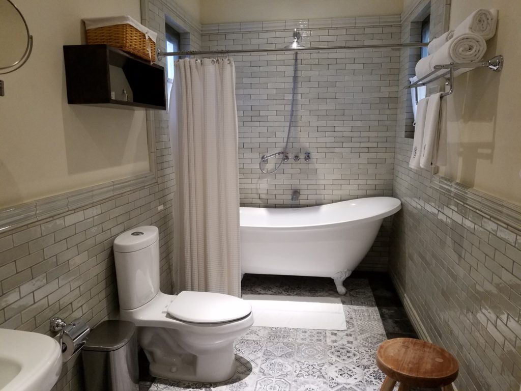 Hotel Bathroom with full tub at La Santisma Trinidad Winery, Mexico