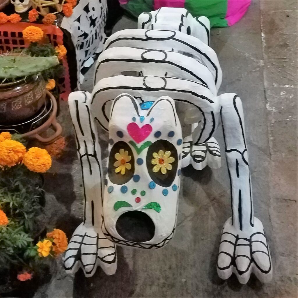 Blow up plastic dog for Day of the Dead