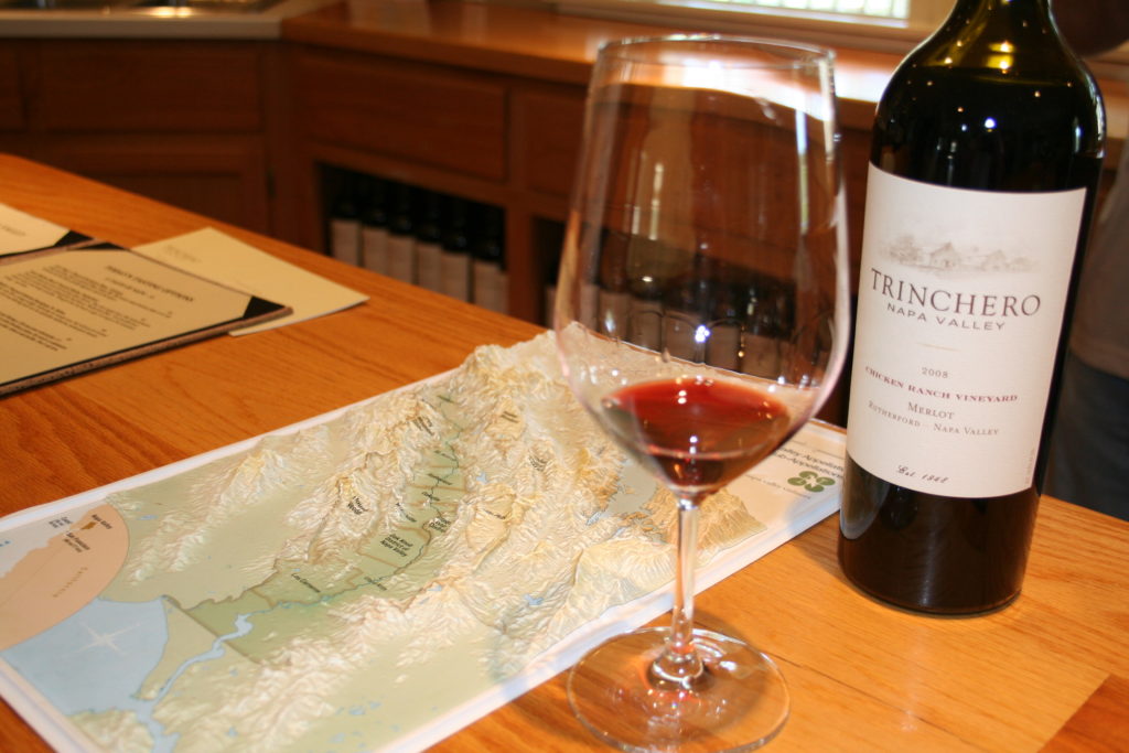 Bottle of Trinchero wine at winery tasting in Sonoma, California