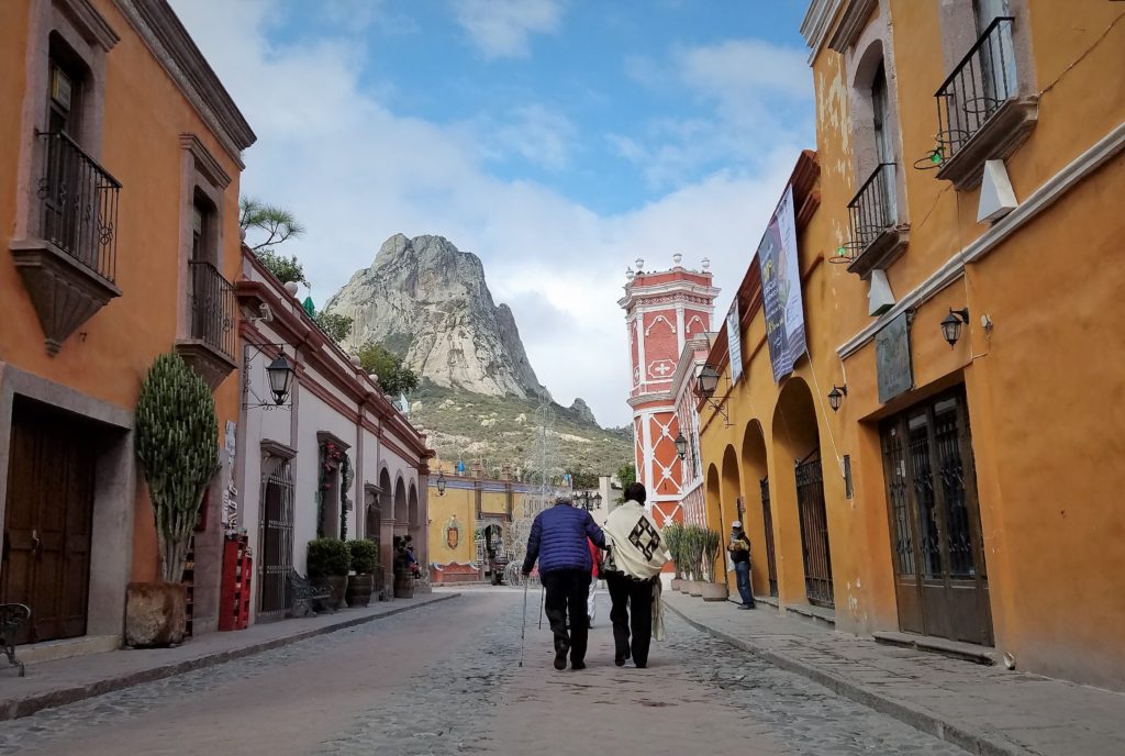 Street view looking towards Peña de Bernal, Mexico