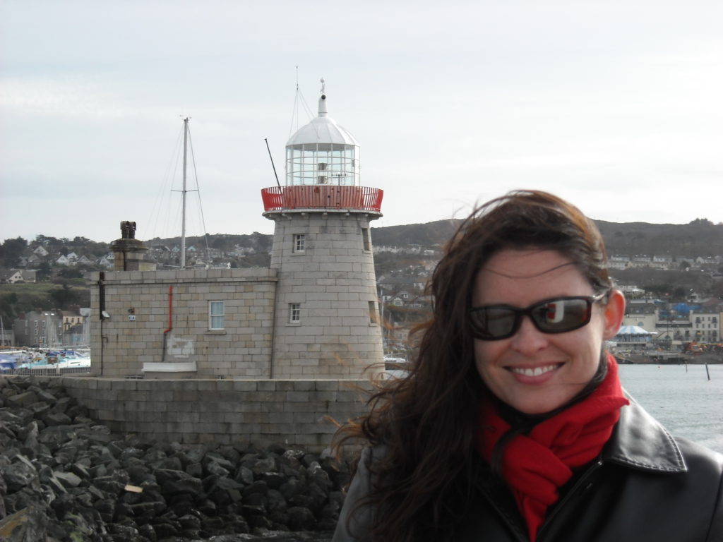 Tiffany posing in front of Howth Lighthouse, Howth, Ireland