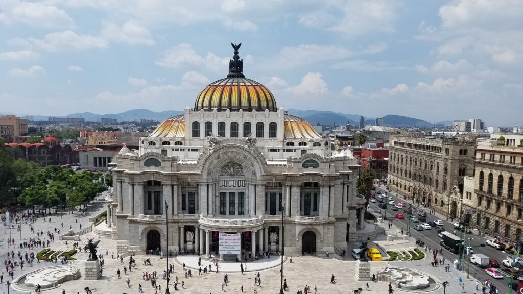 View of the Palacio de Bellas Artes from the cafe on top of Sears, Mexico City