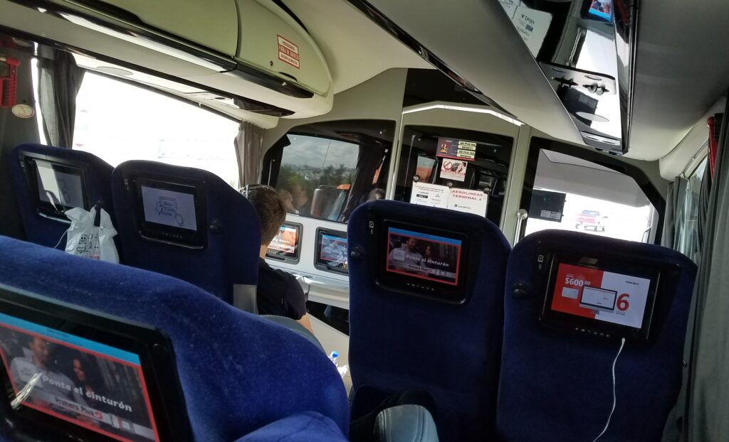 Movies, wifi, a reclining seat and USB charge port on bus travel through Mexico