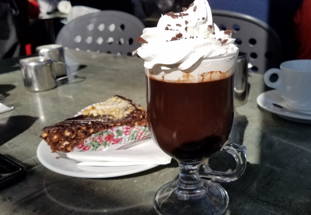 Hot chocolate and Baci Cake at Fontanella Tea Garden, Mdina, Malta