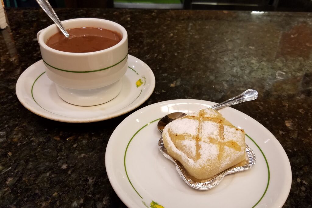 Hot chocolate with the traditional Ponche Segoviano, Segovia, Spain