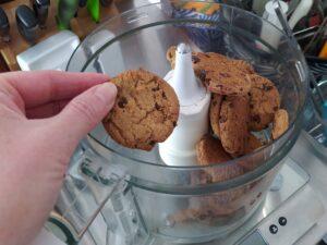 Chocolate chip cookies in a food processor to make cheesecake crust Chocolate chip cookies in a food processor to make cheesecake crust