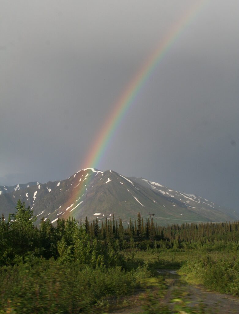 Rainbow on the Alaska Highway towards Denali