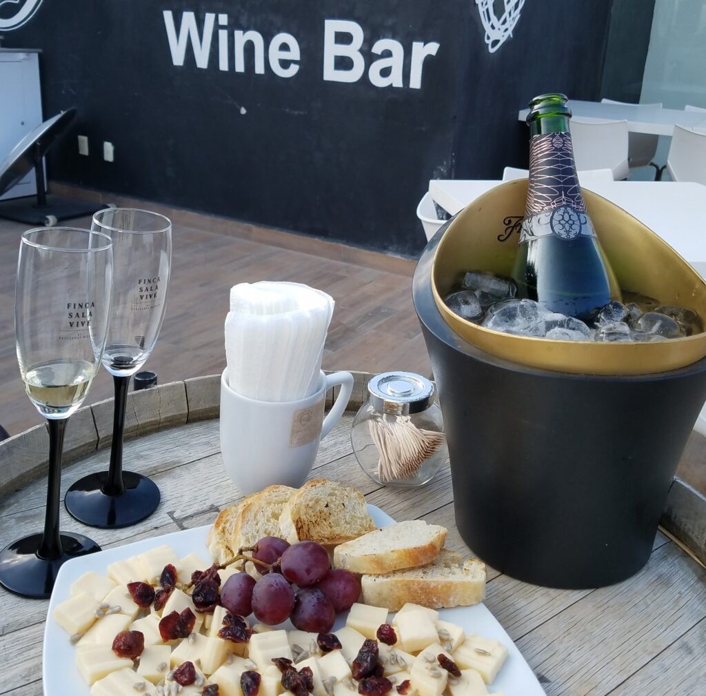 Sparkling wine and regional cheese at Freixenet Wine Bar, Tequisquiapan, Mexico