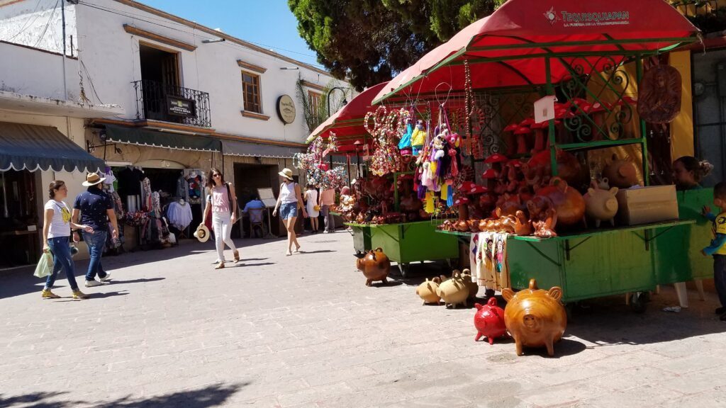 A walking street in Tequisquiapan lined with vendors A walking street in Tequisquiapan lined with vendors