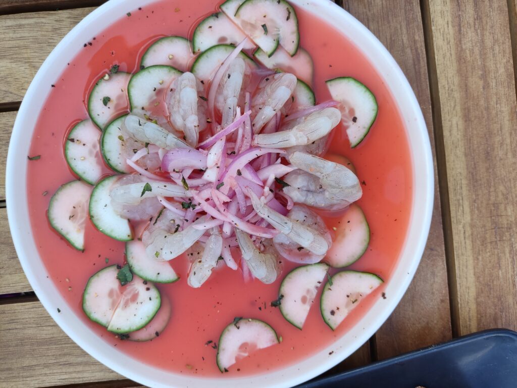 Terraza La Grupa, Queretaro. Shrimp Ceviche in Raspberry Sauce