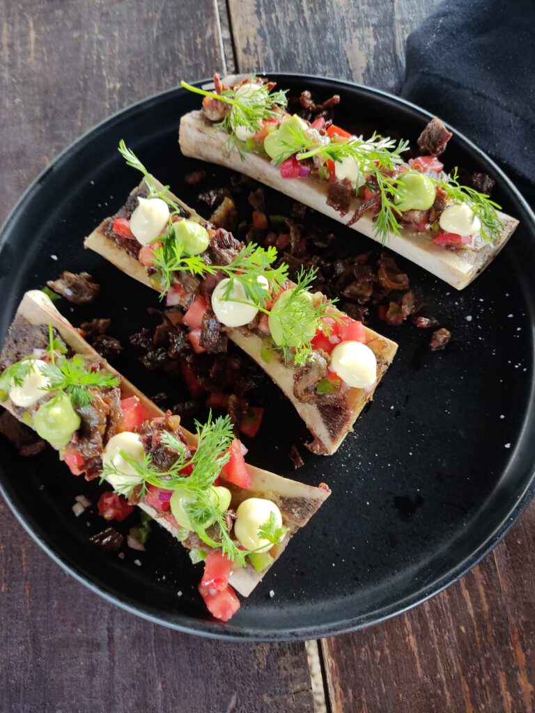 Roasted bone marrow at Restaurante Ruinas, Puerta del Lobo winery, Queretaro, Mexico