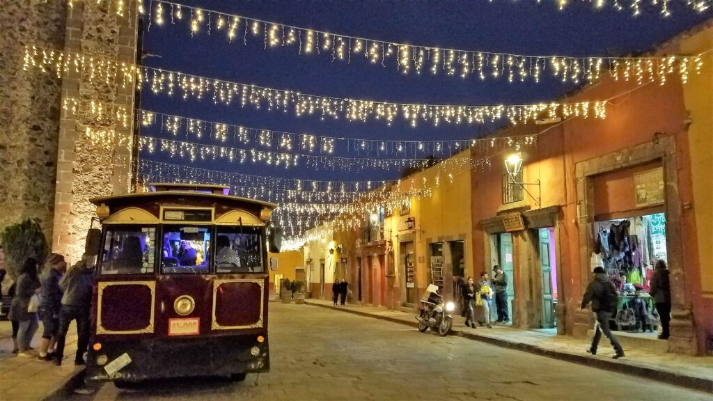 Street decorated at Christmas, San Miguel de Allende, Mexico