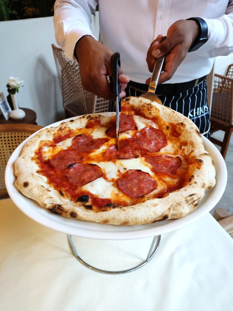 Diavola pizza at CHIOS, Queretaro, Mexico