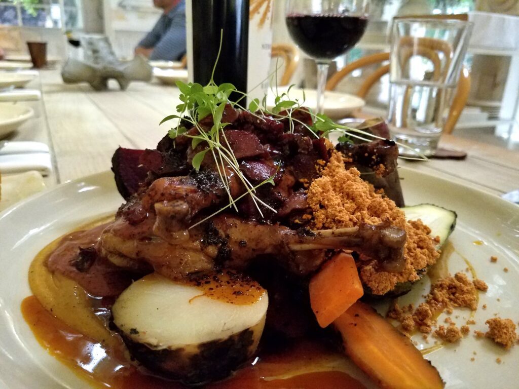 Duck Confit and Vegetables at Hueso Restaurant in Guadalajara, Mexico