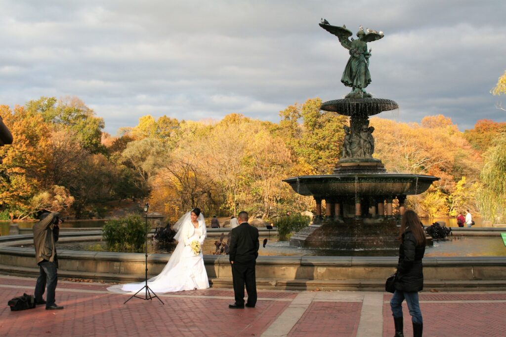 Wedding photos at the Bethesda Fountain in Central Park, New York City